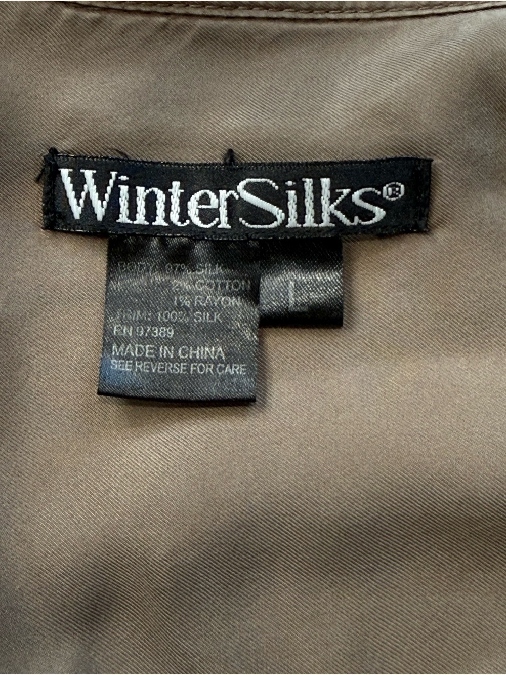 WinterSilks Taupe & Ivory Floral Short-Sleeve Button-Up Shirt‎ Mens Silk Size L - Picture 3 of 5